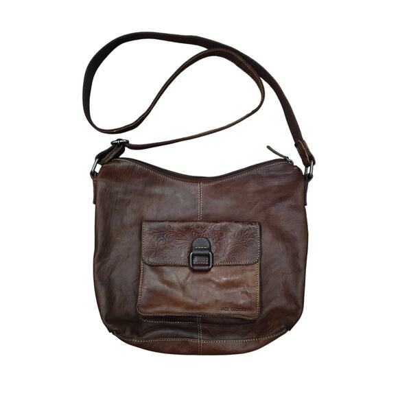 Jack Georges Voyager Embossed Floral Buffalo Leather Crossbody Hobo Bag - Picture 1 of 7
